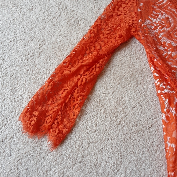 NWOT Short Lace Bright Coral Mini Dress - Picture 6 of 7